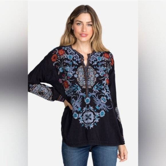 Johnny Was Johrdan Embroidered Blouse Black with Colored Embroidery Size XXS - Picture 12 of 13
